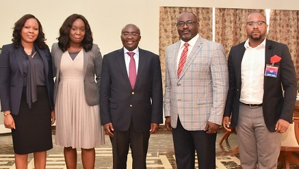 (L-r): Sola Okeowo, Mastercard; Omokehinde Adebanjo, area business head West Africa, Mastercard; His Excellency Vice President of Ghana Mr. Mahamudu Bawumia; Paul Tswanya; VP Government Services, Mastercard and Obi Okwuegbunam, country manager for Ghana, Mastercard.